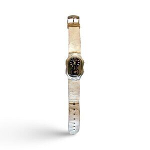 Philip Stein two zone wrist watch black face Roman numerals, white band